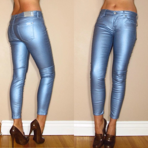 7 For All Mankind Denim - 🆕 7 For All Mankind Blue Metallic Skinny Jeans 28